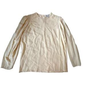 Vintage 1980s Trifles Silk Blouse Pearls All Over Elegant High Neck Cream 10